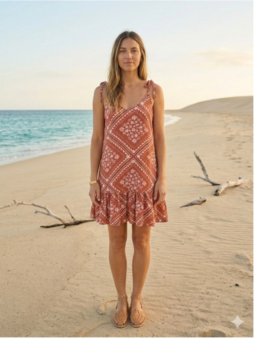 RIP CURL Dress Womens Small S Terracotta Orange Bandana Floral Beach Boho Mini